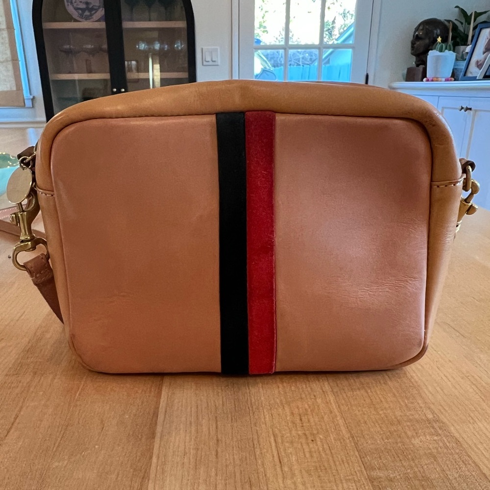 Clare V Midi Sac Natural With Red and Black Stripe